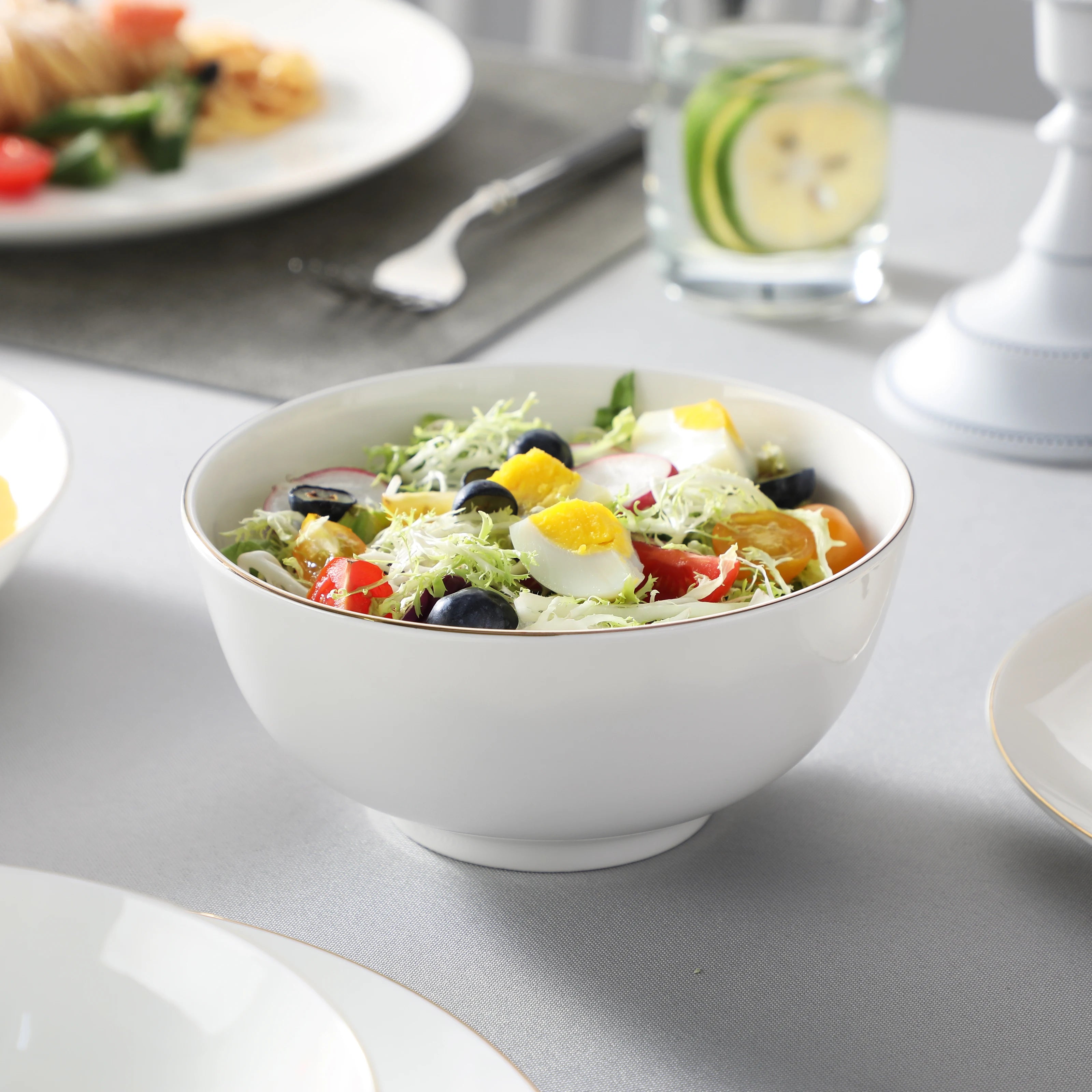 MALACASA Bone China Dinnerware Set — Elegant Golden Rim Tableware for 4