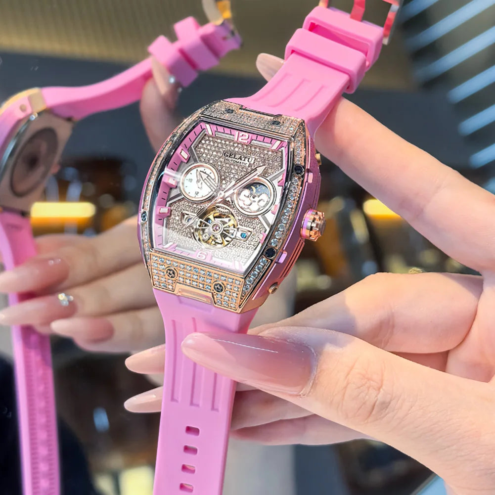GELATU Luxury Ladies Watch — Automatic Mechanical Movement with Diamond Bezel