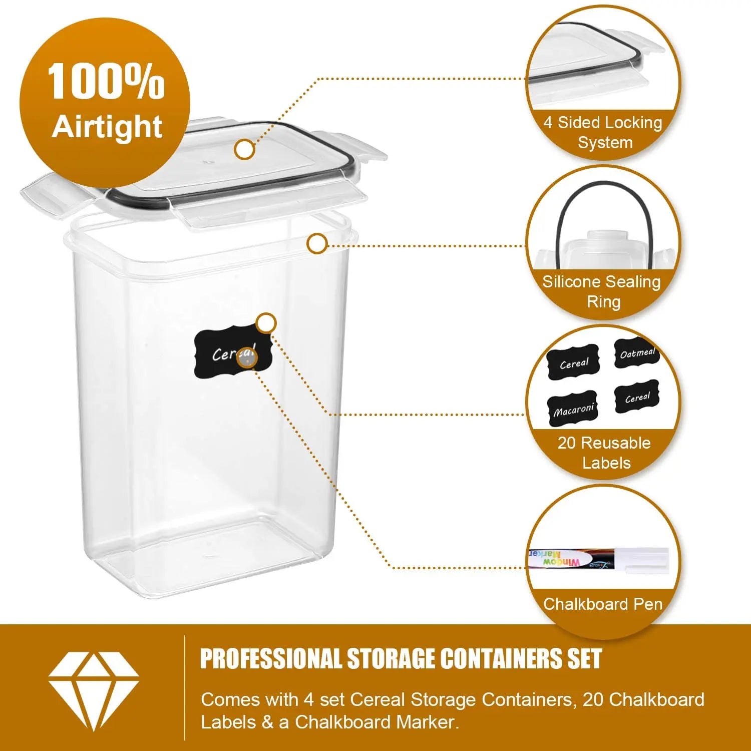 Airtight Food Storage Container Set — 7 Piece Plastic Organizer with Labels