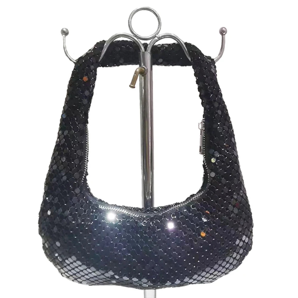 Shining Sequined Evening Clutch — Elegant Mesh Shoulder Bag for Weddings