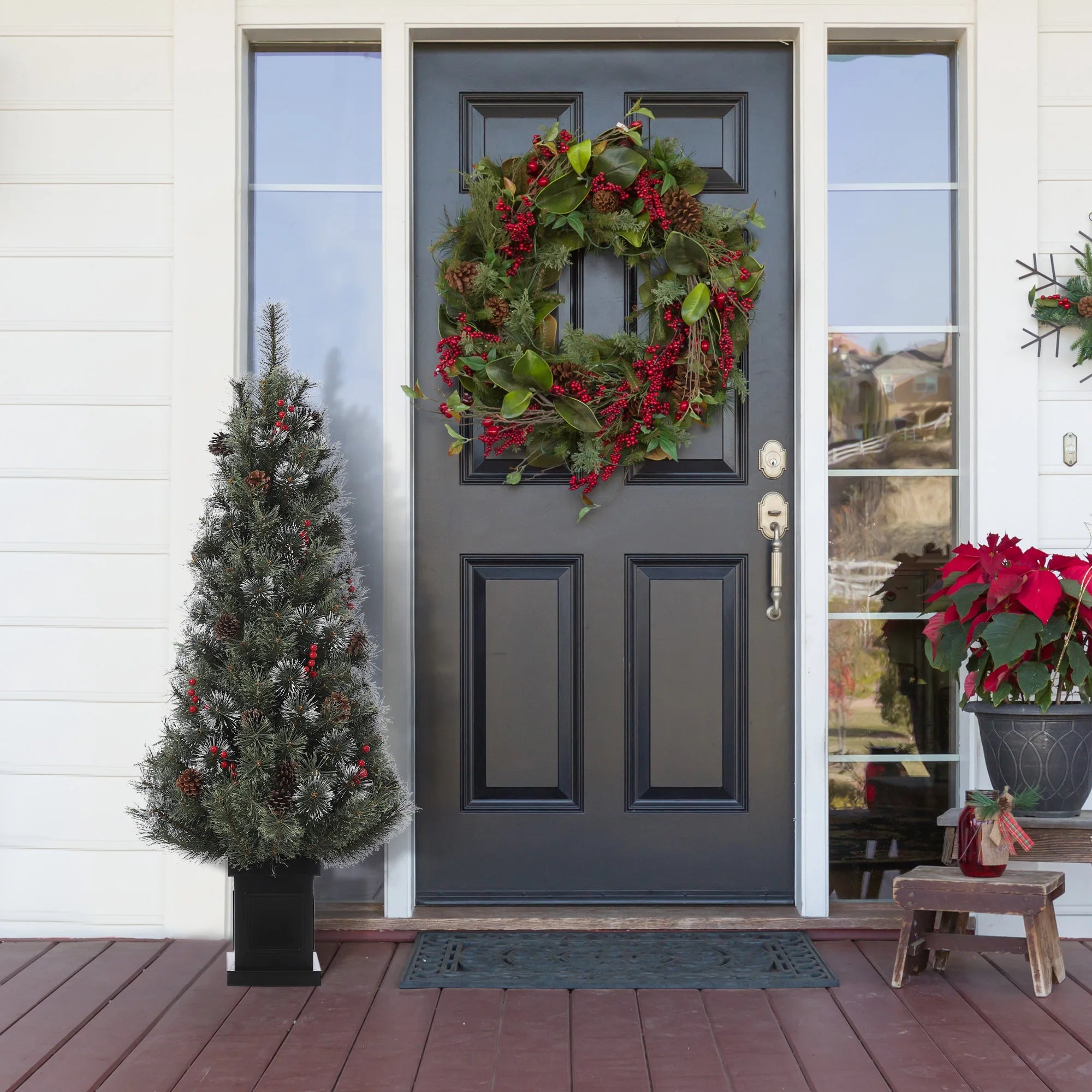 GAOMON 5FT Pre-Lit Snow Flocked Christmas Tree — Festive Decor with Red Berries