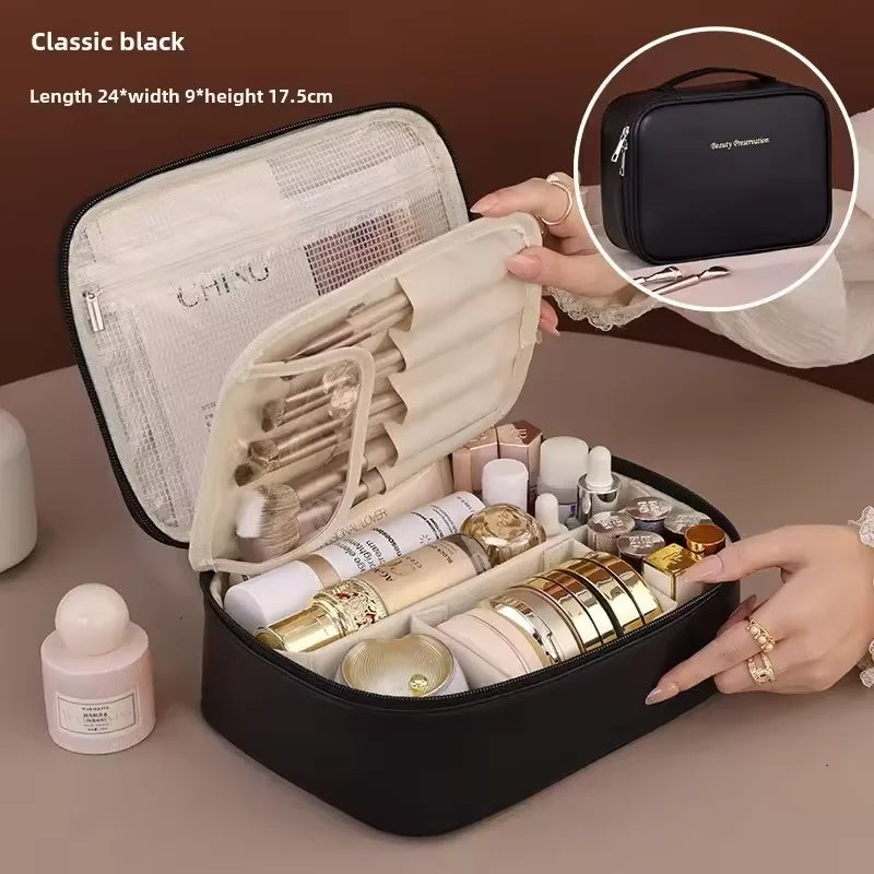 Women's Double Layer Cosmetic Bag — Large Capacity Makeup Organizer