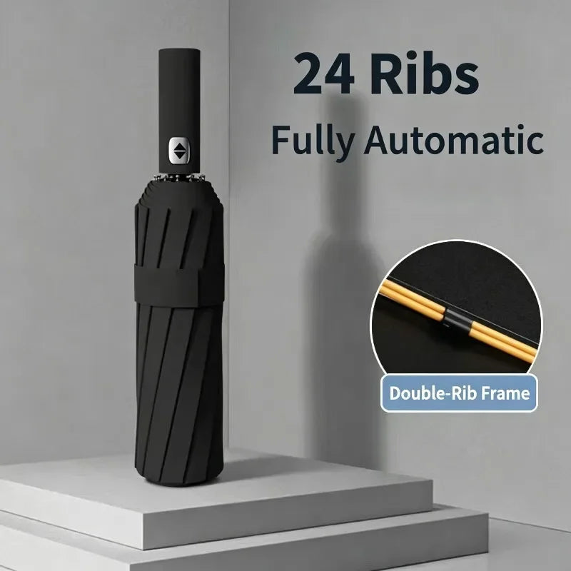 Automatic Folding Umbrella — Windproof 24-Rib Design with UV Protection