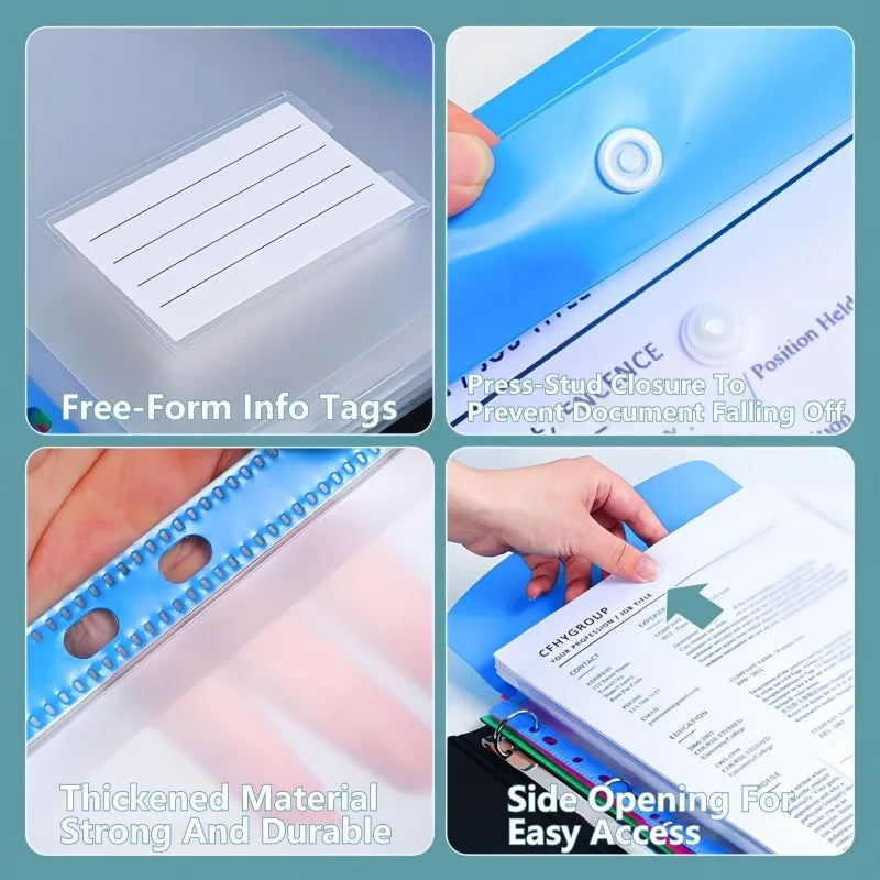 BUNKI A4 Plastic Envelopes — 11-Hole Expanding File Folders with Snap Buttons