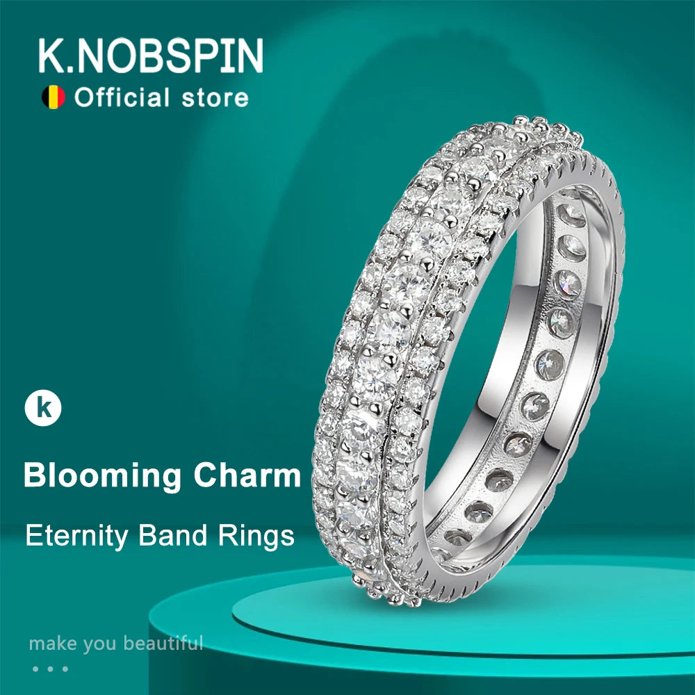 knobspin Moissanite Eternity Band — 18k White Gold Plated Sterling Silver Ring