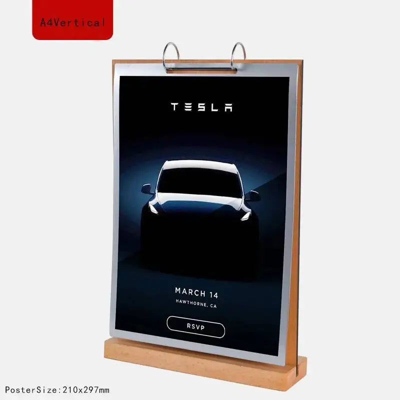 Loripos A6 Acrylic Sign Holder — Clear Tabletop Display with Wooden Base