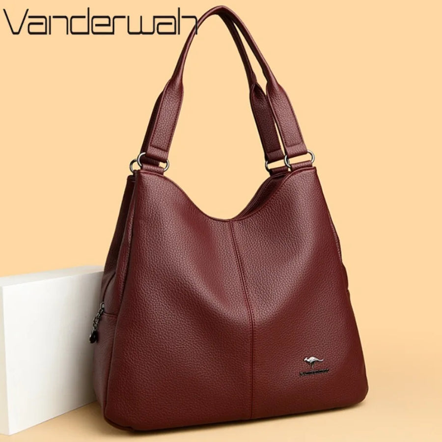 VANDERWAH Leather Top-Handle Hobo Bag — Large Capacity Fashion Tote