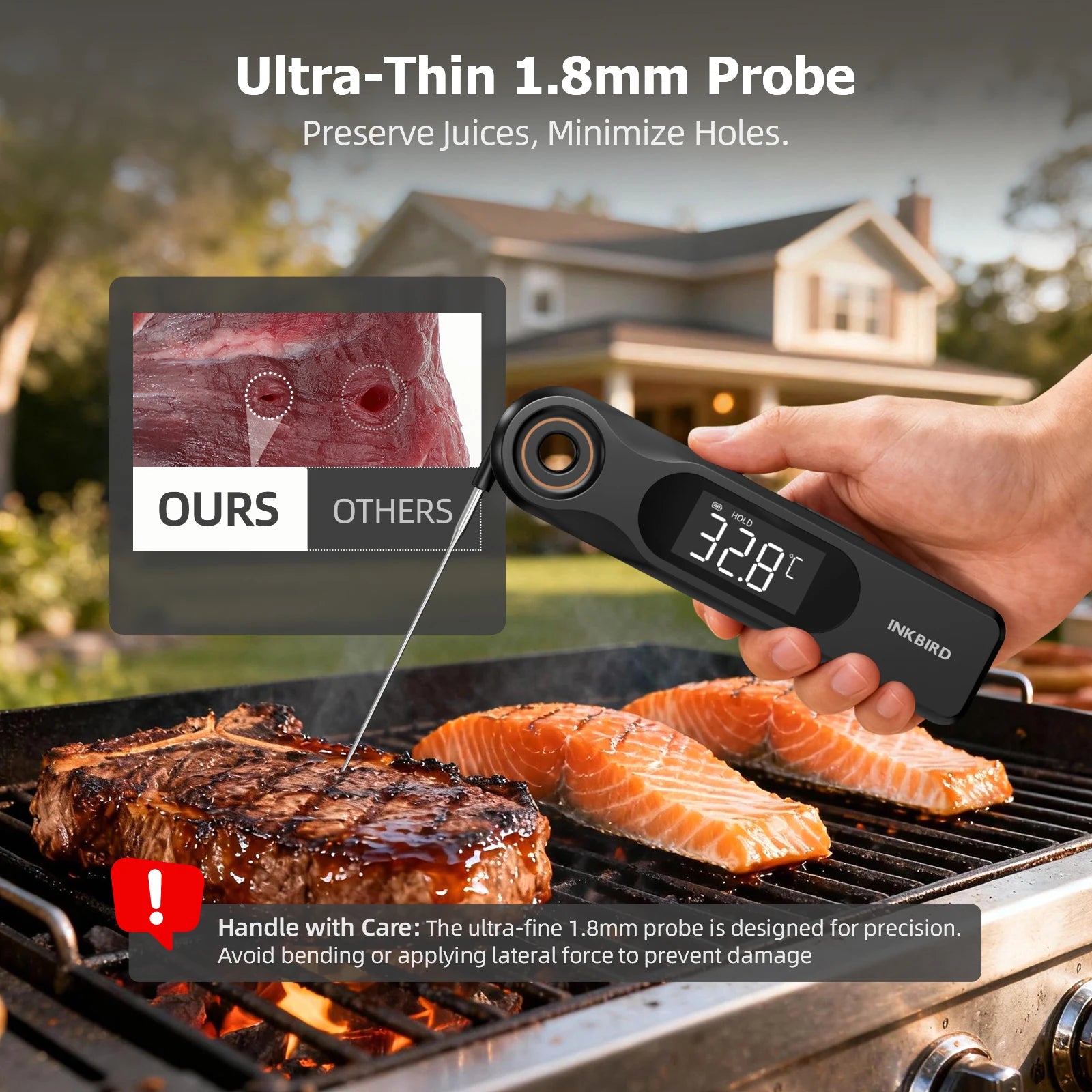 INKBIRD IHT-51K Dual Display Meat Thermometer — Ultra Thin 1.8mm Fast Response Probe