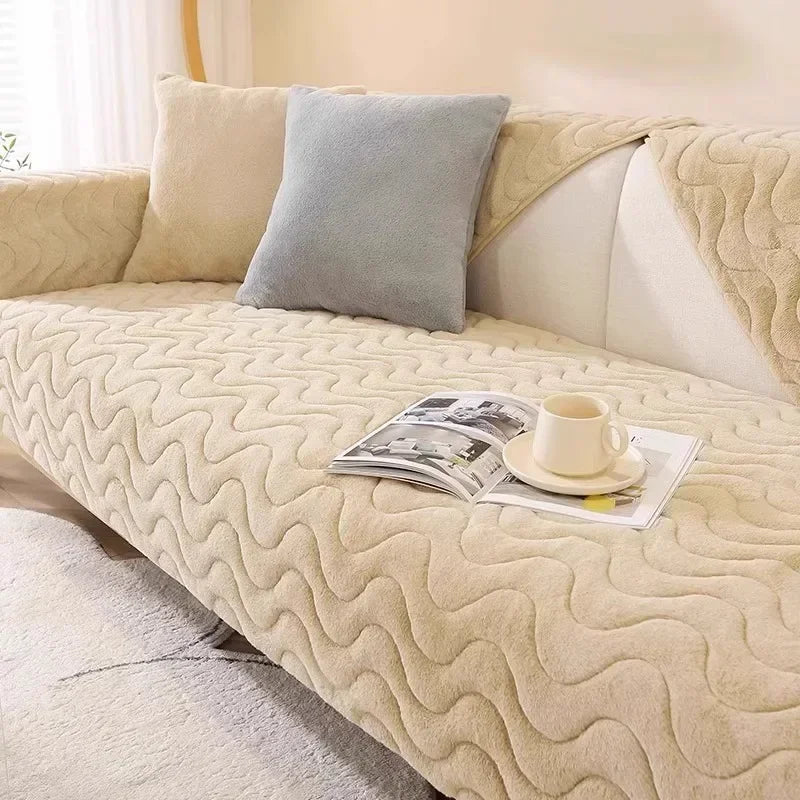Plush Sofa Mat — Warm Thickened Seat Cushion & Anti-Slip Cover