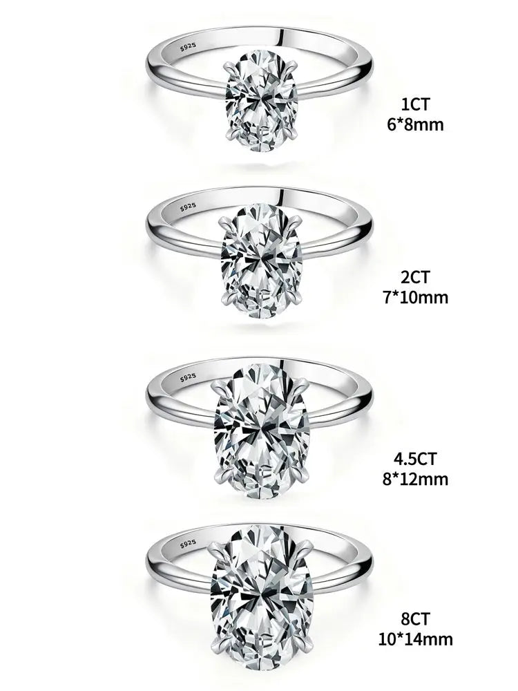 Oval Zircon Stone Ring — Elegant 925 Sterling Silver Jewelry for Women