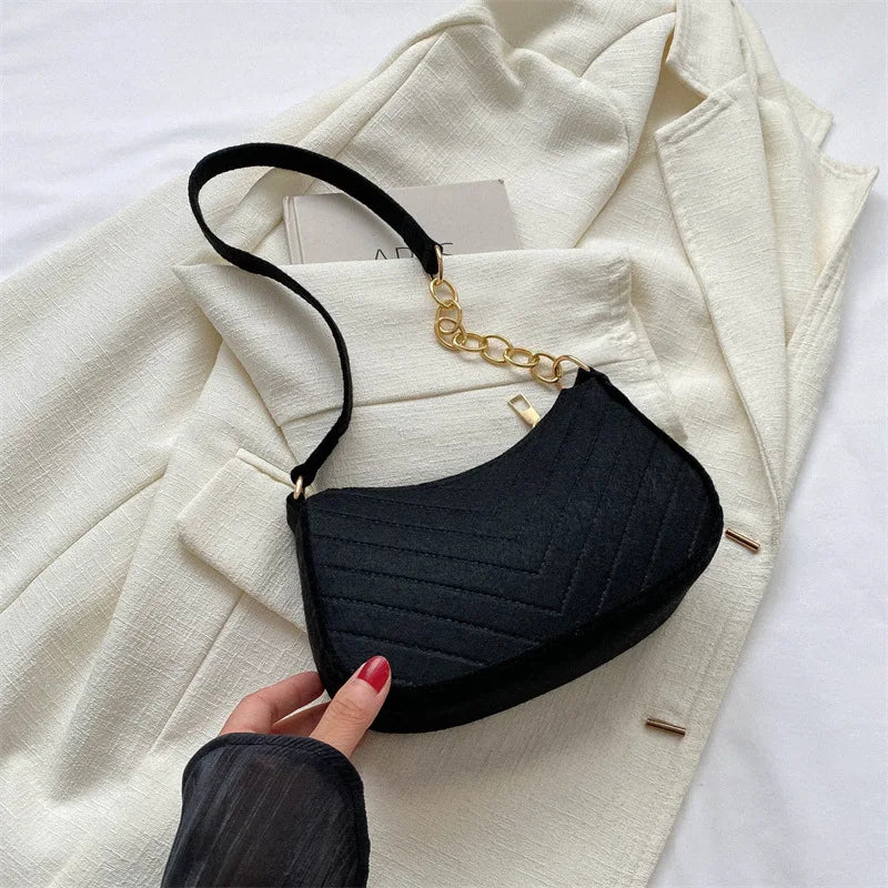 molfmy Felt Mini Shoulder Bag — Chic Crescent Saddlebag for Women