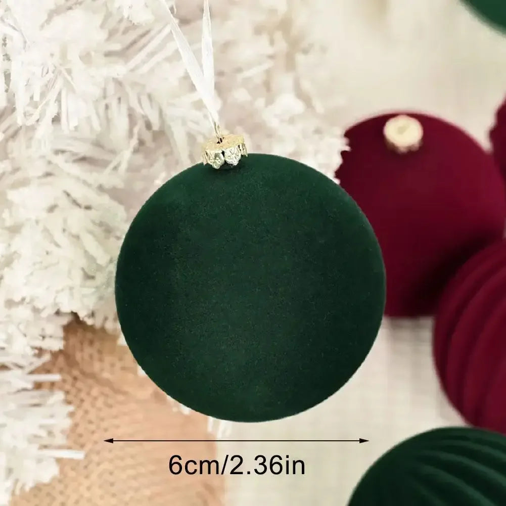 Flocked Velvet Christmas Ball Ornaments — 12-Piece Holiday Tree Decor Set