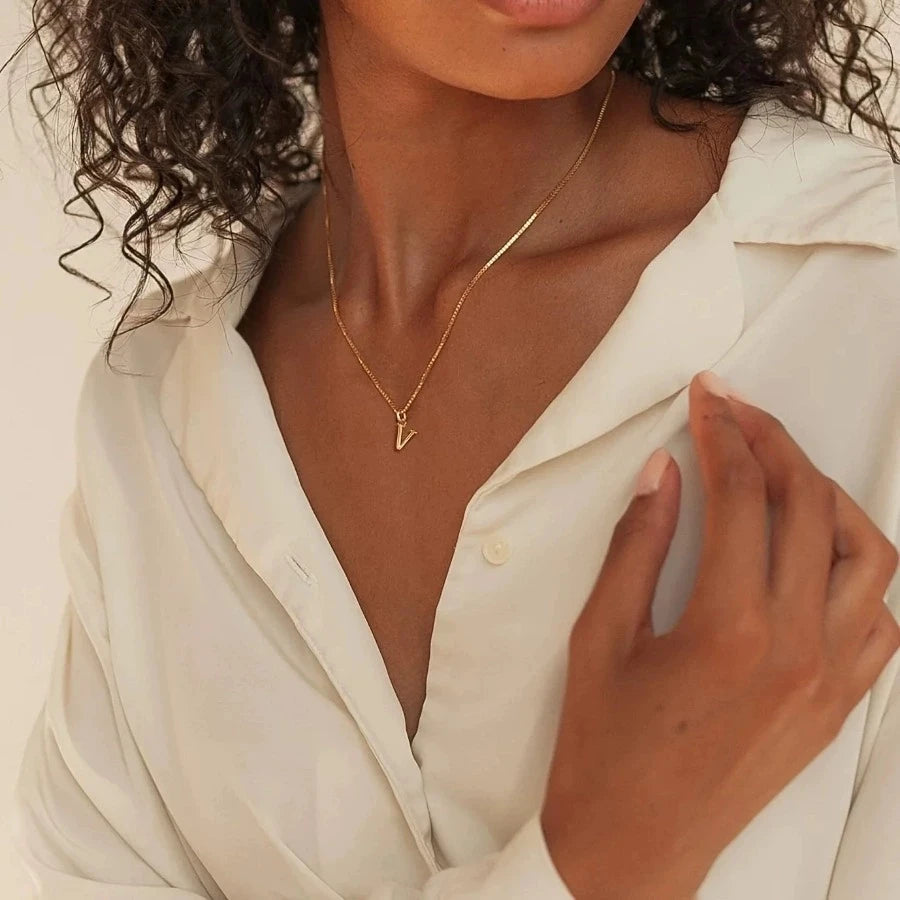 MECYLIFE Initial Letter Necklace — 18K Gold Plated Stainless Steel Jewelry