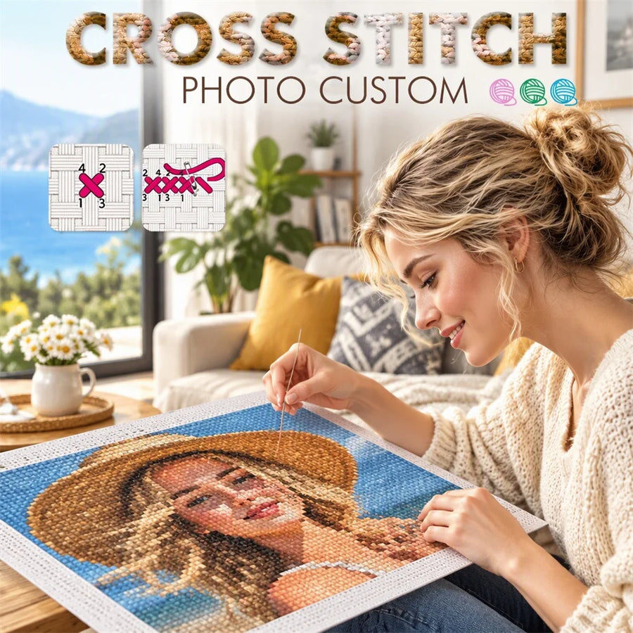 Huacan Custom Cross Stitch Kit — Personalized Portrait Embroidery Set