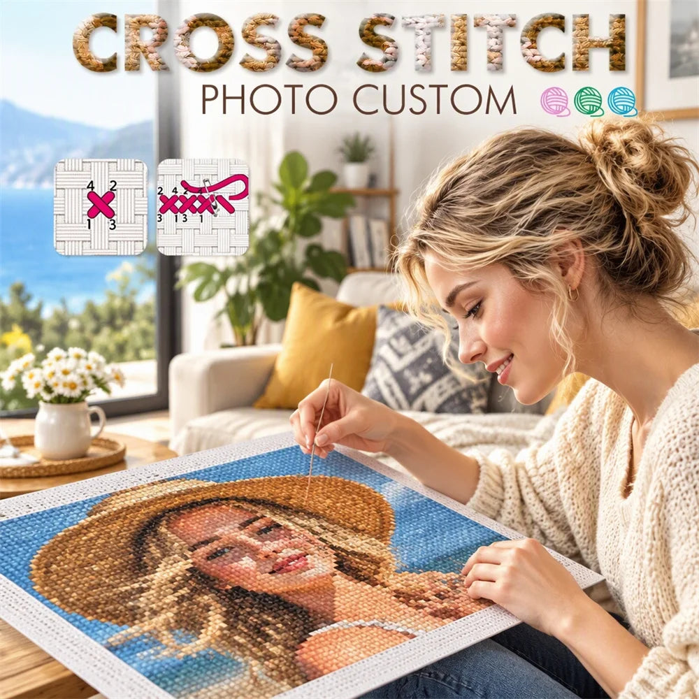 Huacan Custom Cross Stitch Kit — Personalized Portrait Embroidery Set