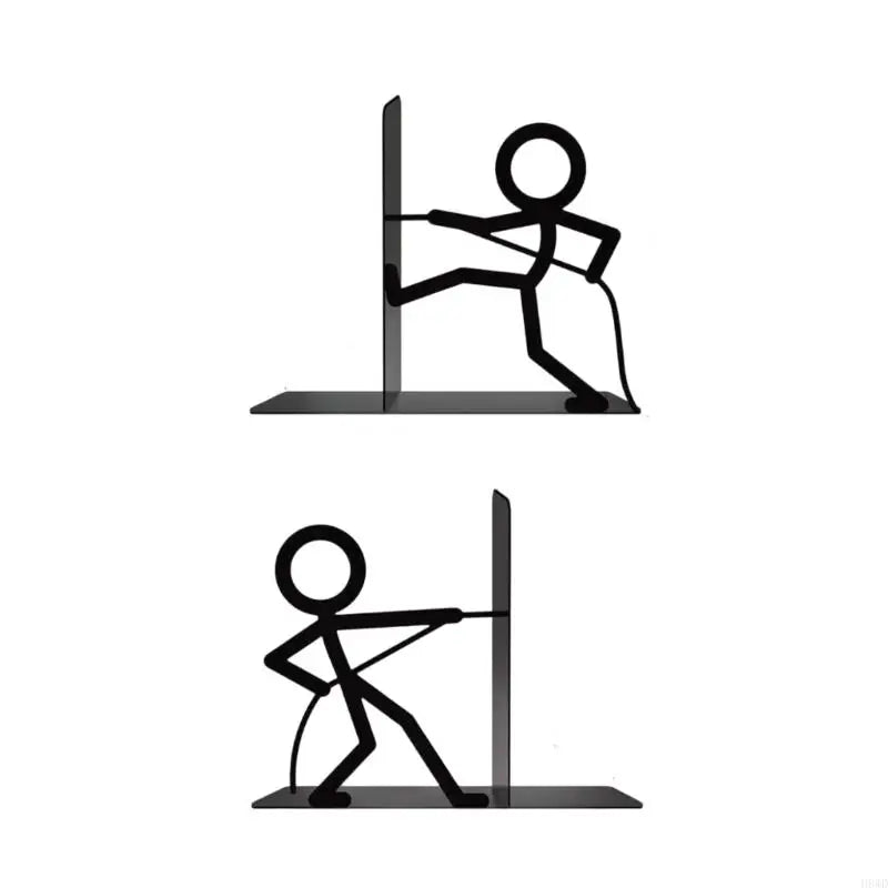 Decorative Metal Bookend Set — Character Design Iron Supports for Desk Organization