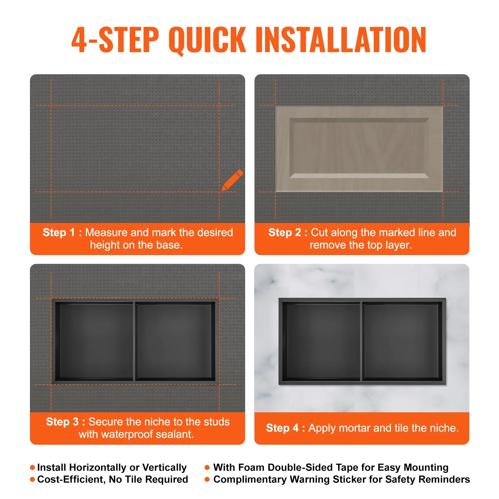 SucceBuy Stainless Steel Shower Niche — Recessed Double Shelf Storage