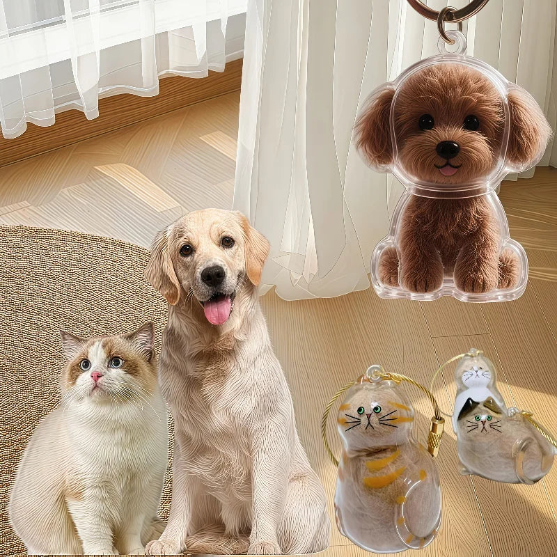 Pet Hair Memorial Keepsake Capsule — Transparent Keychain Pendant for Pet Lovers