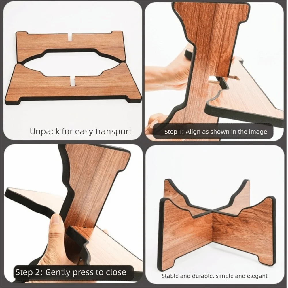 Wooden Hand Pan Drum Display Rack — Detachable Instrument Stand with Silicone Layer