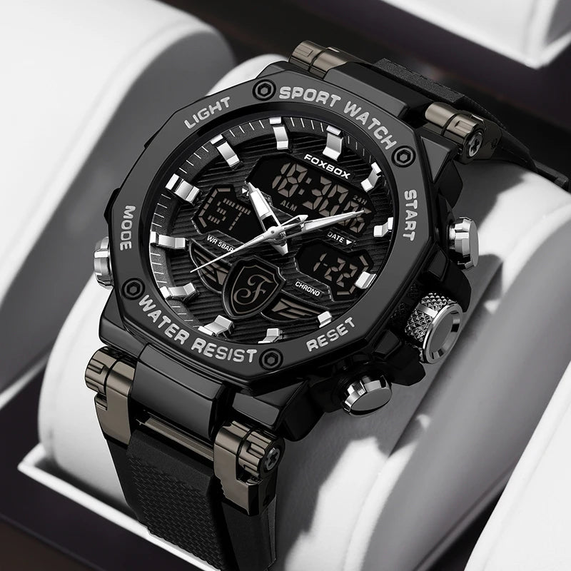 foxbox Men's Dual Display Sport Watch — Luminous Quartz Analog-Digital Timepiece