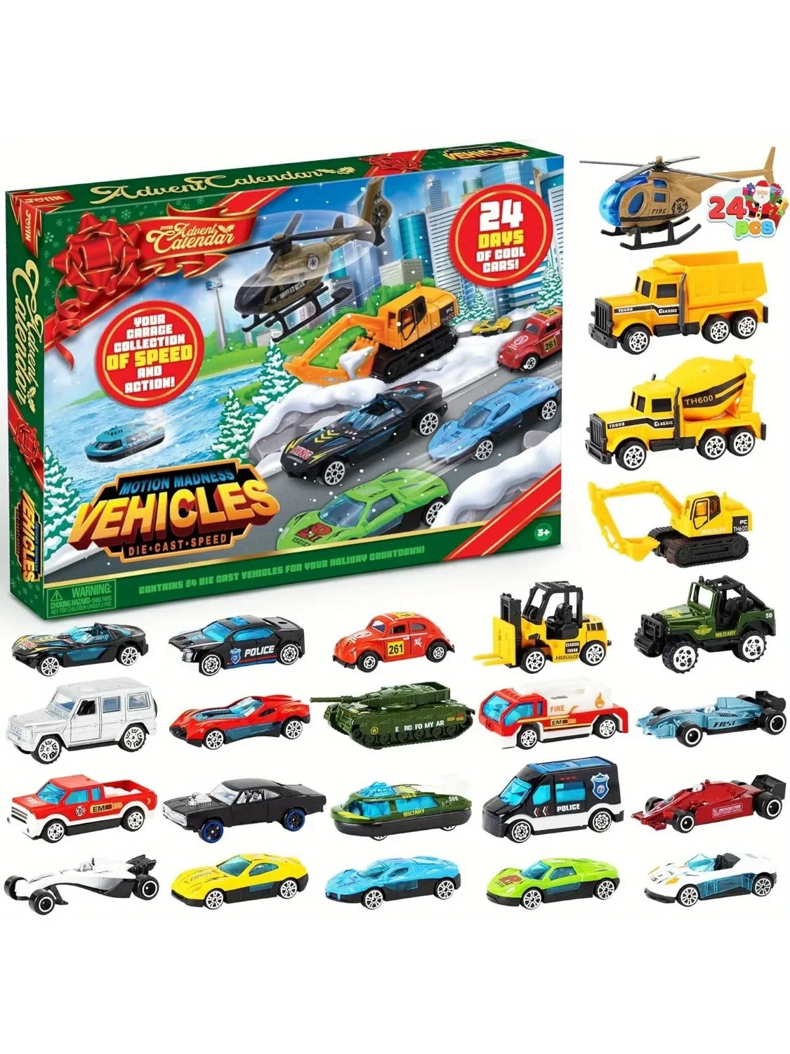 Joyfy Christmas Vehicle Advent Calendar — 24 Day Countdown Diecast Car Set