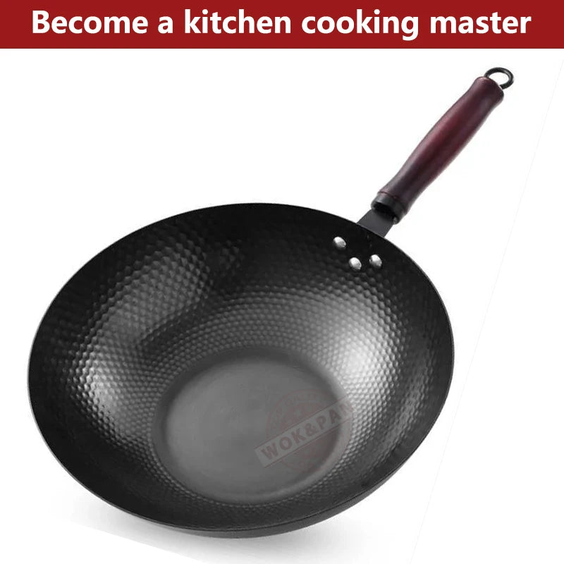 Cast Iron Wok Pan — 32cm Uncoated Japanese Style Cookware