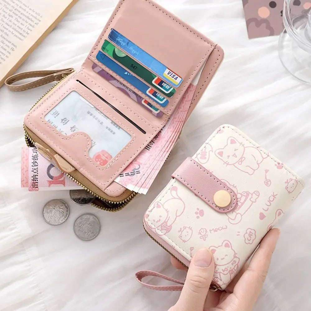 Cute Cat Coin Purse — Compact PU Leather Wallet for Women