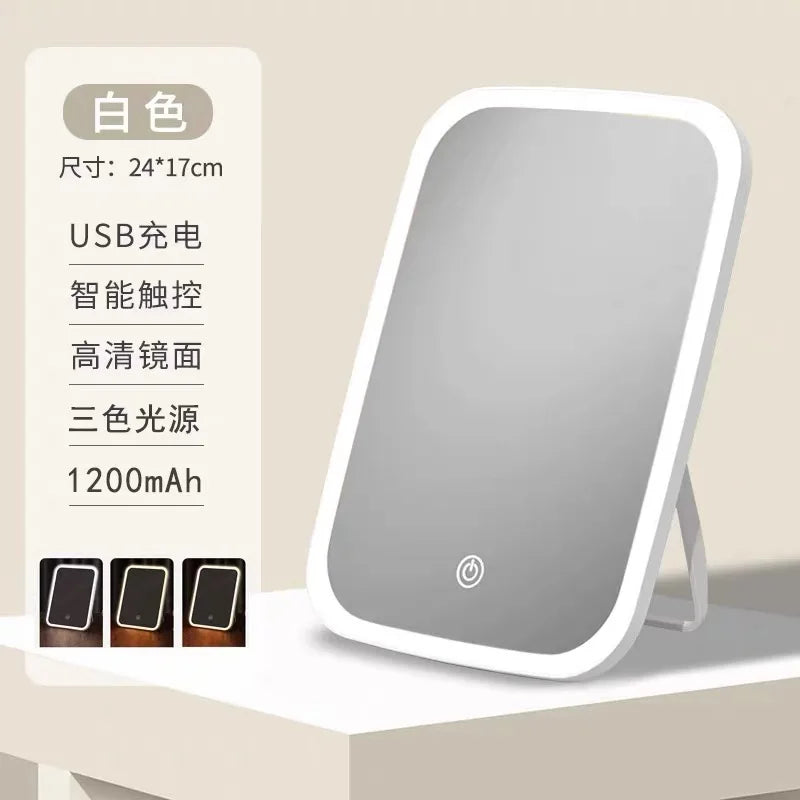 LED Makeup Mirror — Rechargeable Desktop Fill Light, Foldable Design