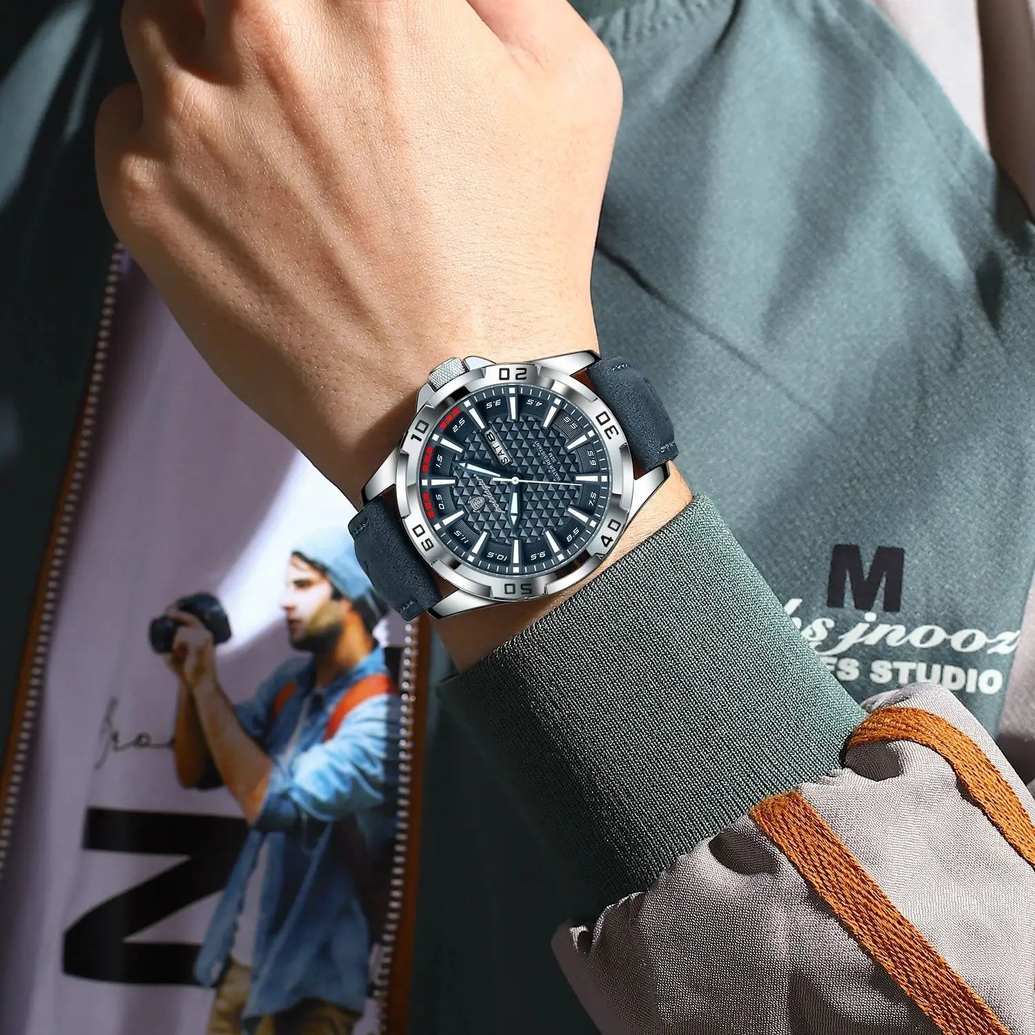 POEDAGAR Luxury Men's Quartz Watch — Waterproof Sport Design with Leather Band