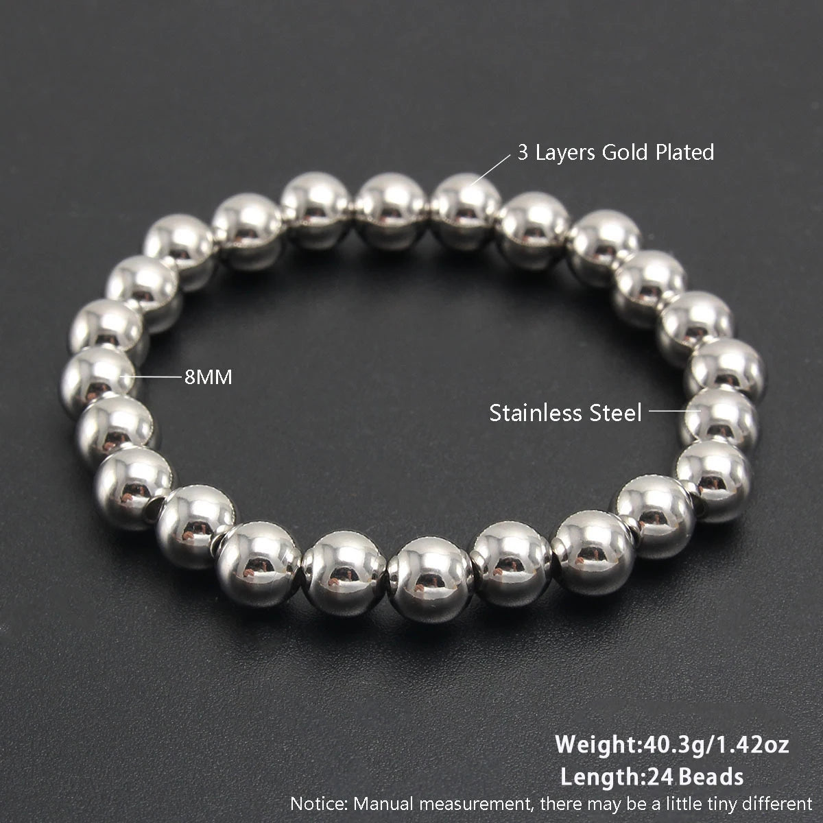 MHS.SUN Stainless Steel Beaded Bracelet — Gold Plated Stackable Jewelry