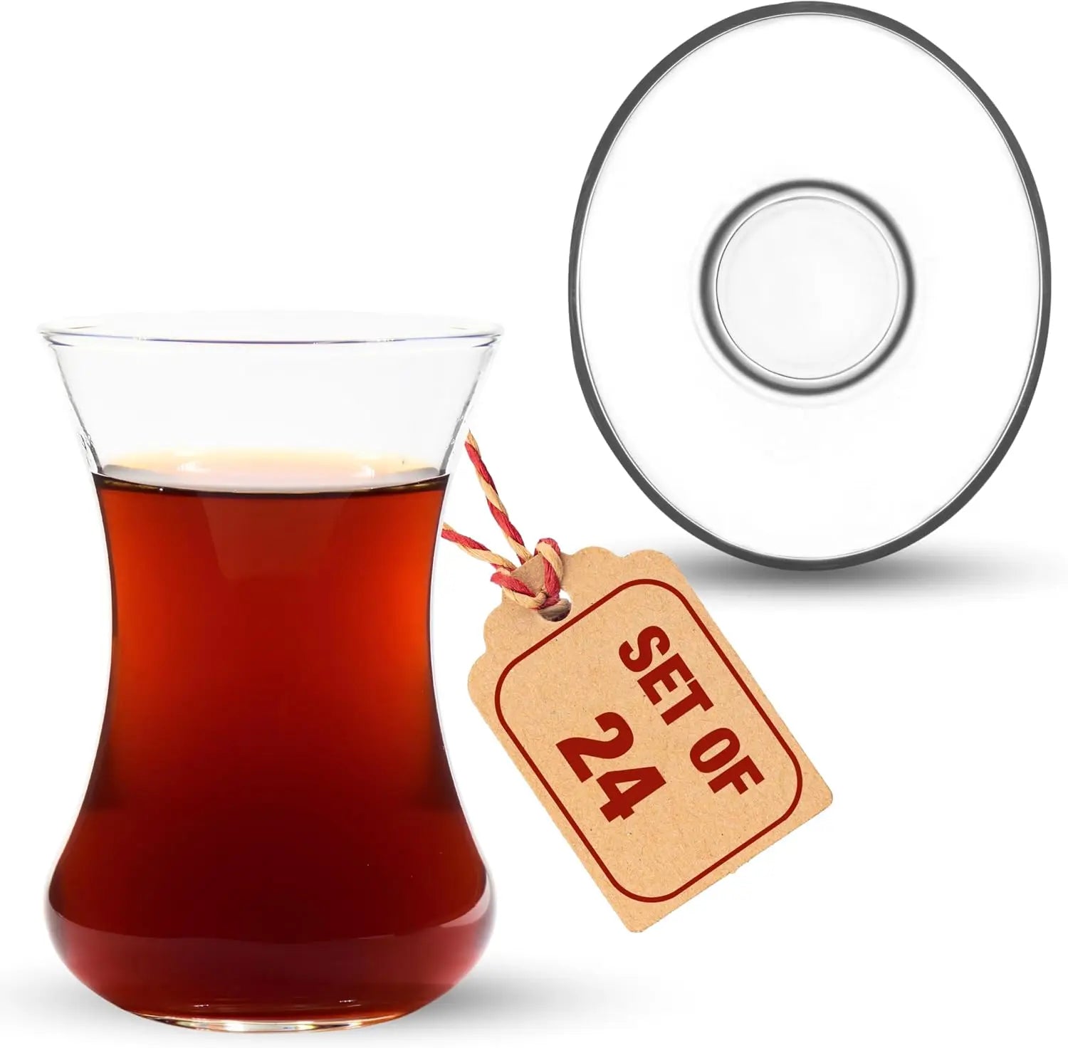 Turkish Tea Glass Set with Saucers — Tulip-Shaped Clear Glass Cups