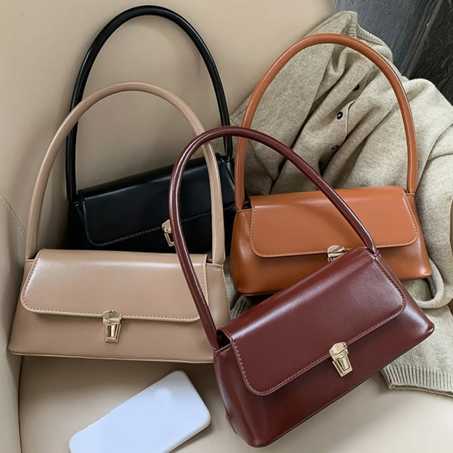 Women's Vintage PU Leather Shoulder Bag — Trendy Underarm Handbag