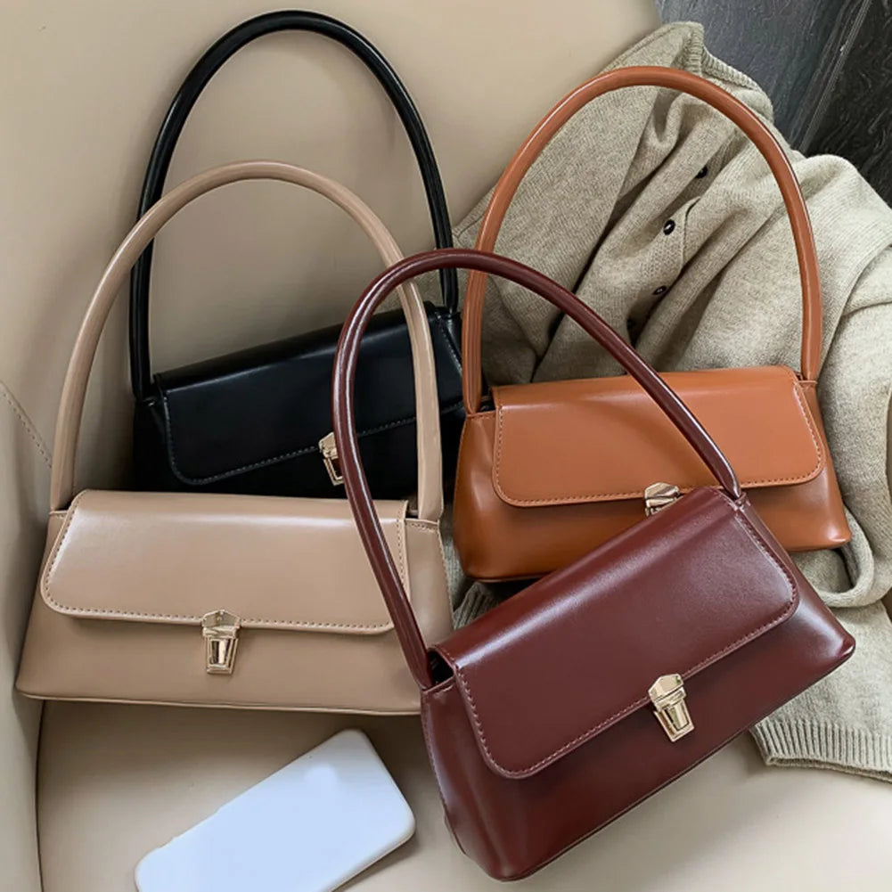 Women's Vintage PU Leather Shoulder Bag — Trendy Underarm Handbag