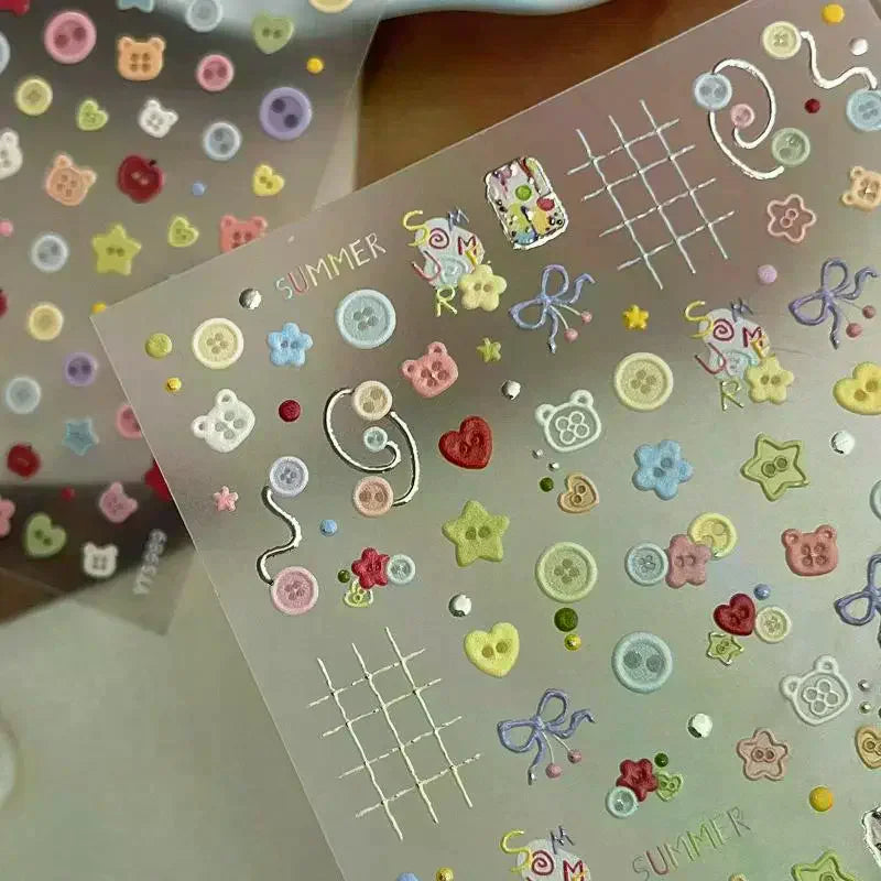 TPXCKz Embossed Nail Art Stickers — 3D Cartoon Decals for DIY Manicures