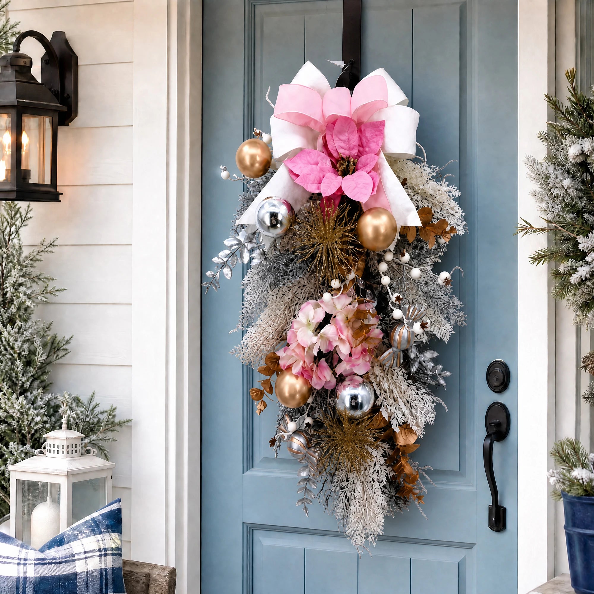 GAOMON Pink Christmas Teardrop Wreath — 30 Inch Artificial Holiday Swag