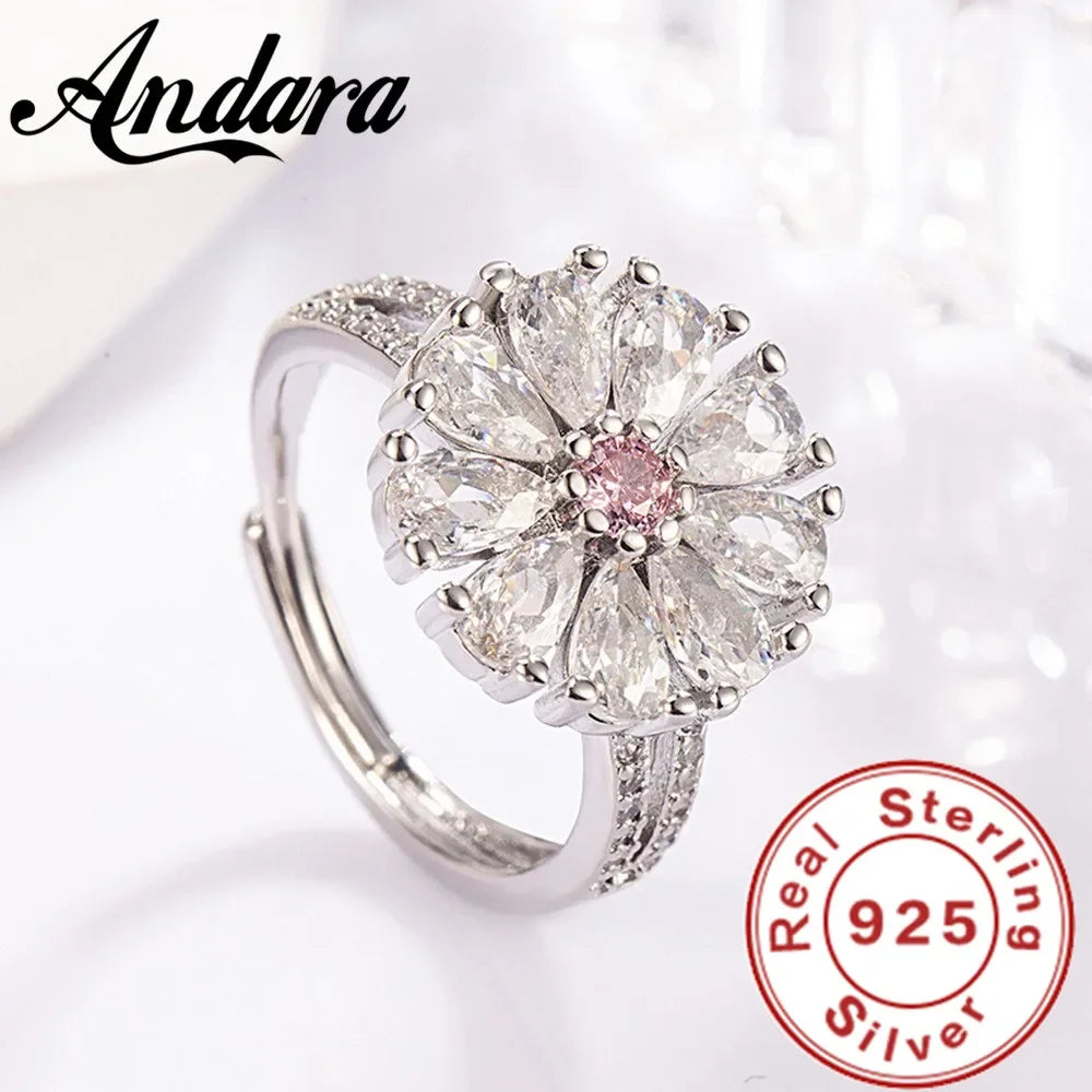 925 Sterling Silver Sunflower Zircon Jewelry Set — Elegant Wedding Gift