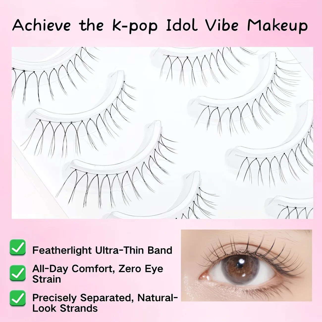 Reusable False Eyelashes — Ultra-Thin Transparent Strip Lashes, 5 Pairs