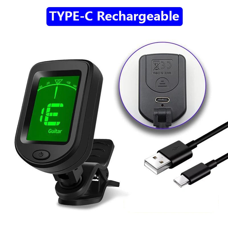 Rechargeable Clip-On Instrument Tuner — Precise Electronic Tuning for All Stringed Instruments