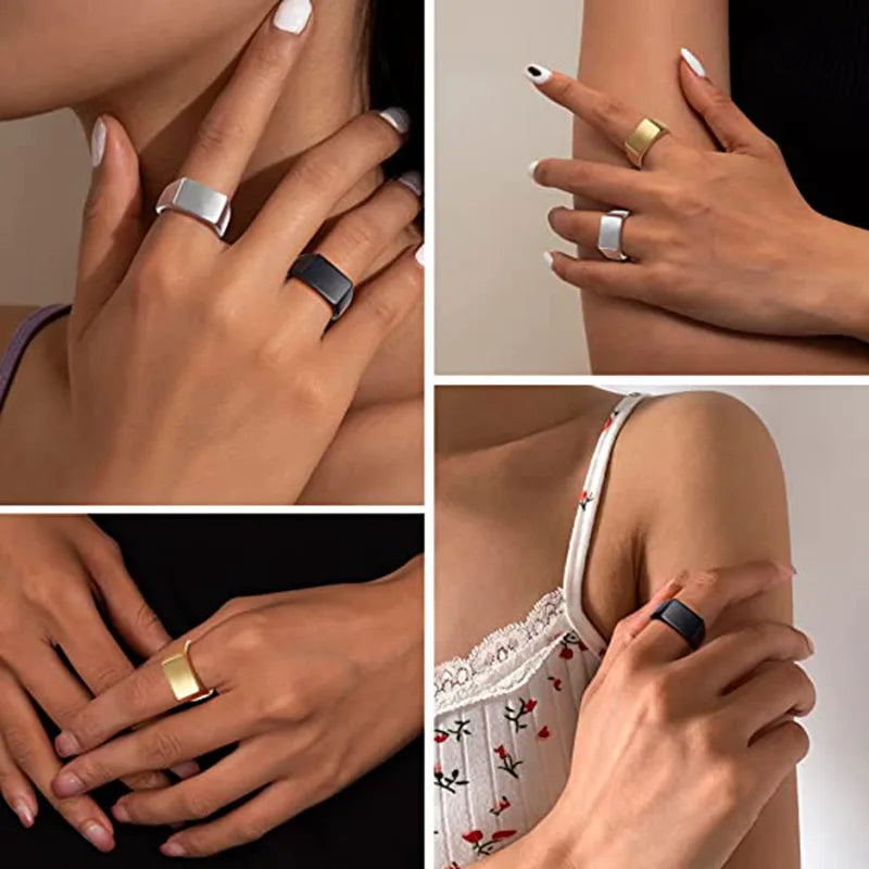Geometric Rectangular Pattern Ring — Stainless Steel Punk Style Jewelry