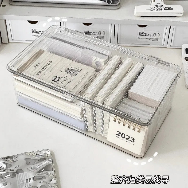 YIYUEQIANLI Desktop Storage Box — Transparent Organizer with Lid