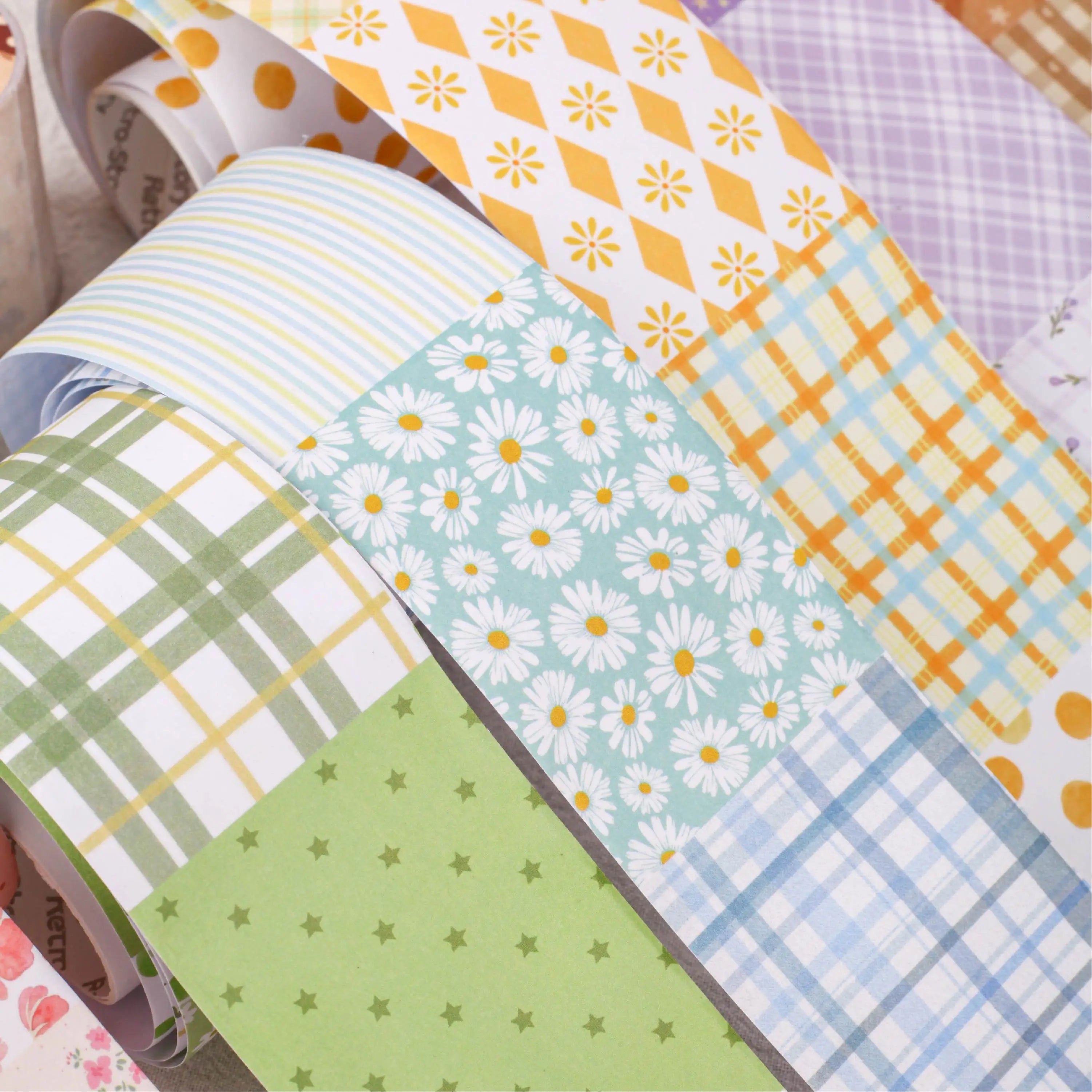Floral Grid Pattern Masking Tape — Decorative Washi Tape for Journaling
