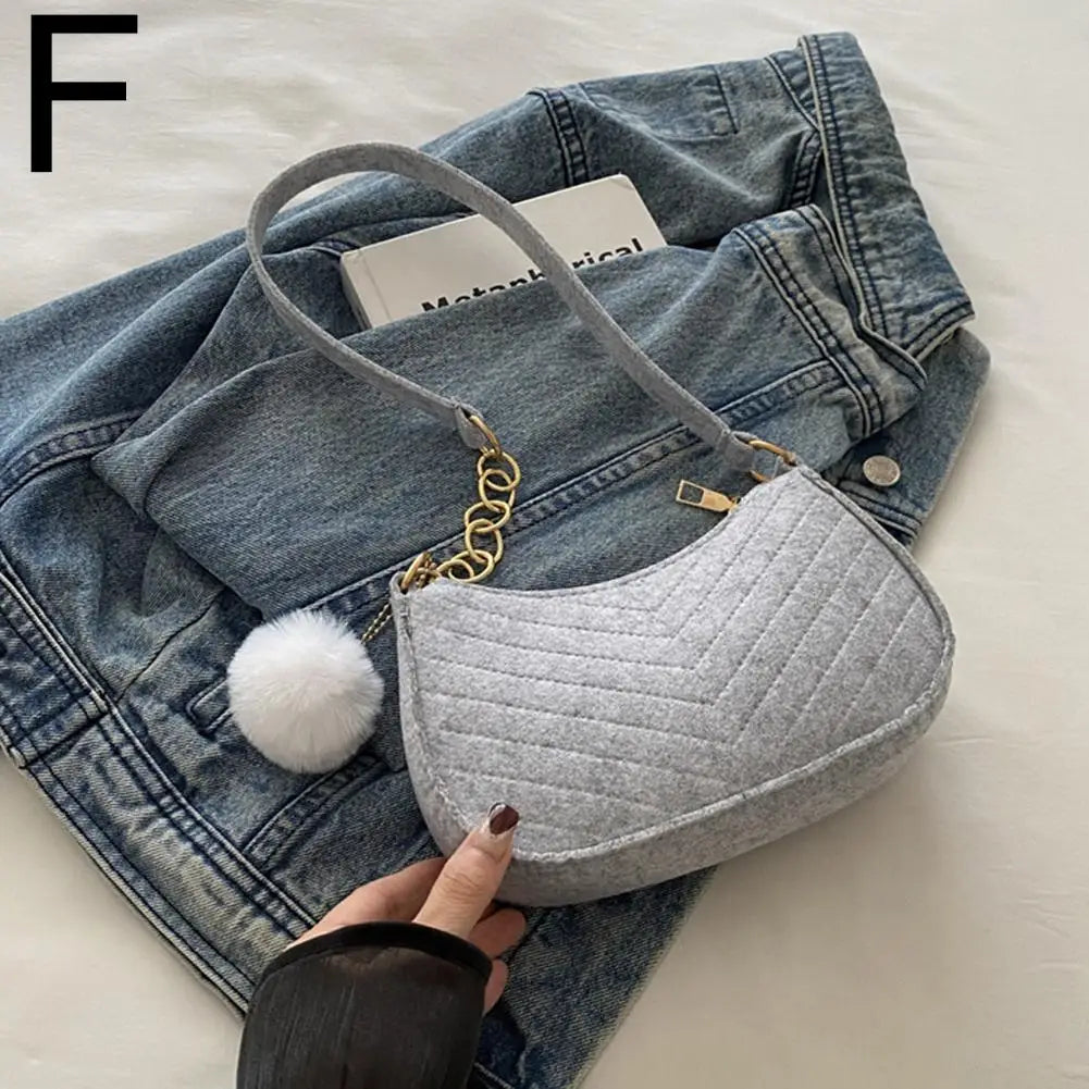 Felt Mini Shoulder Bag — Stylish Crescent Underarm Handbag
