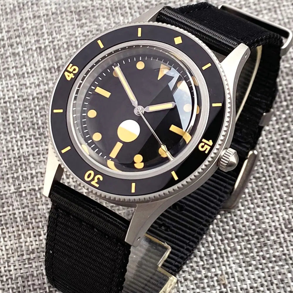 Tandorio Automatic Mechanical Diving Watch — Luminous Sapphire Glass, Black Dial