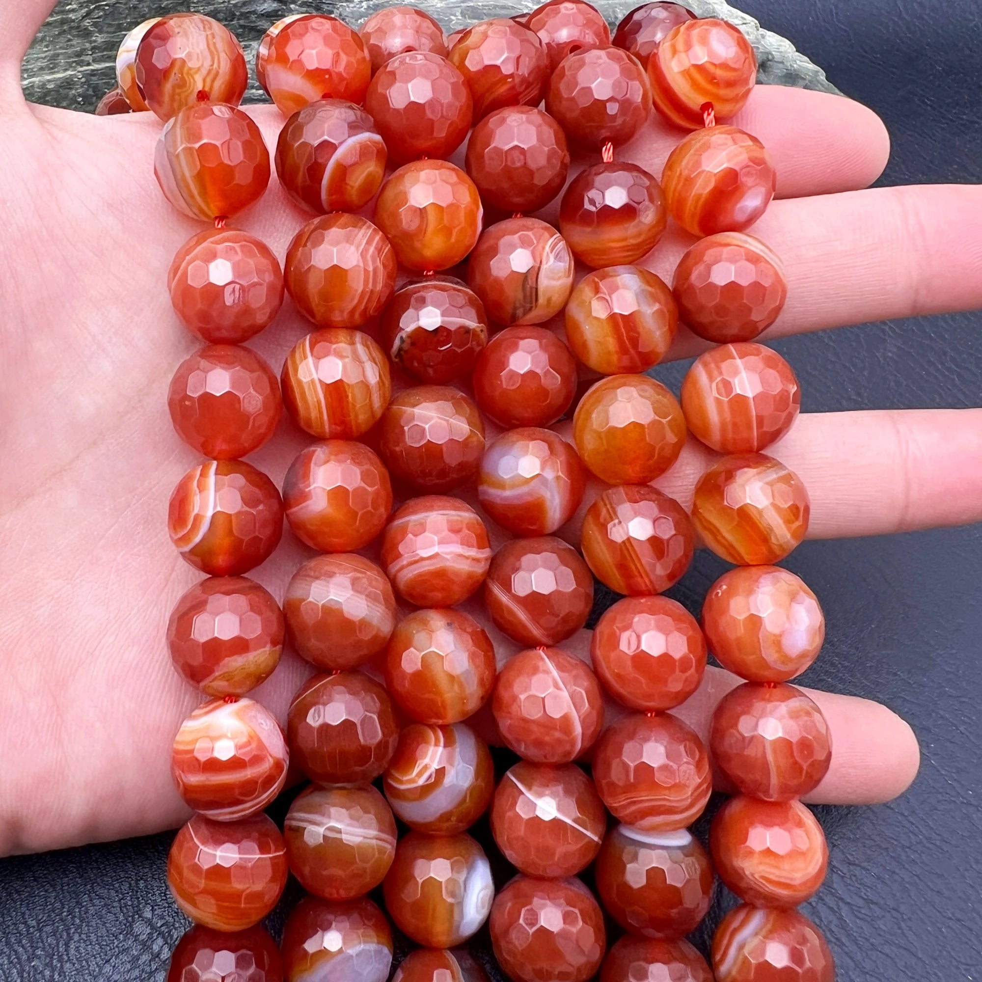 MARUCOL Natural Red Agate Faceted Beads — 14mm Loose Stone Nuggets for Jewelry Making
