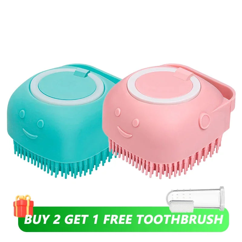 Pet Bathing Massage Brush — Silicone Shampoo Dispenser & Grooming Tool