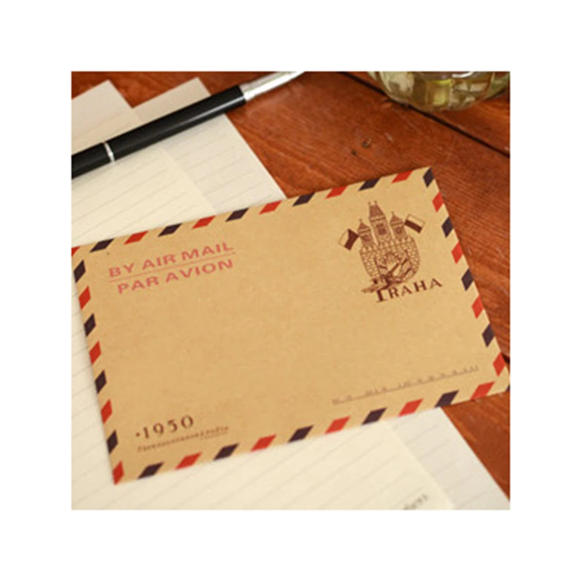 Retro Kraft Paper Envelopes — Vintage Patterned Stationery Set, 10 Pieces