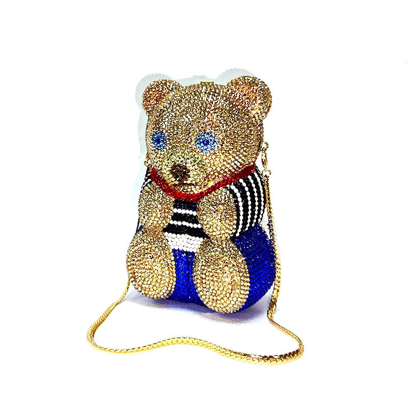 Crystal Teddy Bear Evening Clutch — Elegant Bridal Party Purse