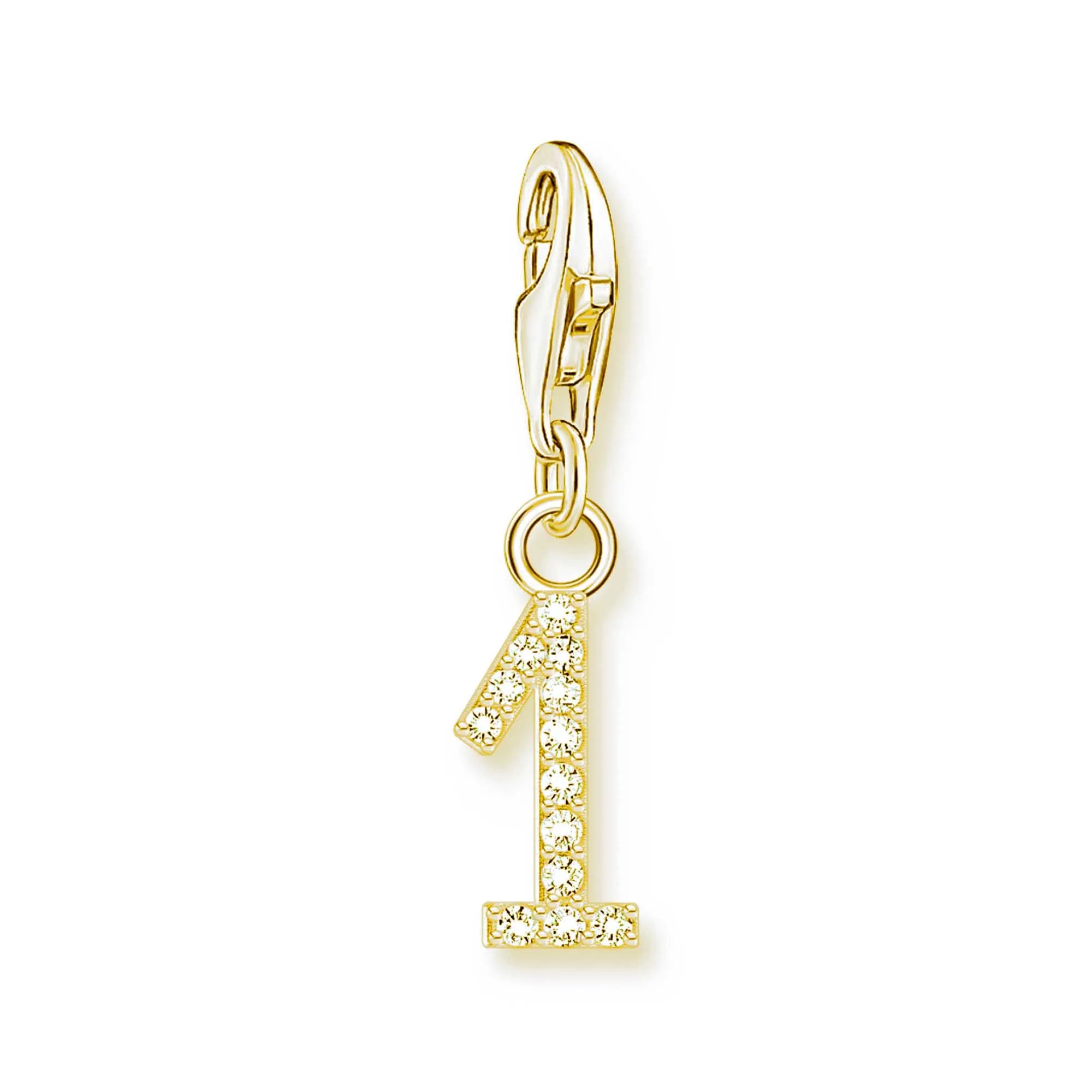 Thaddaeus Gold Plated Number Letter Charm — 925 Sterling Silver Zirconia Pendant