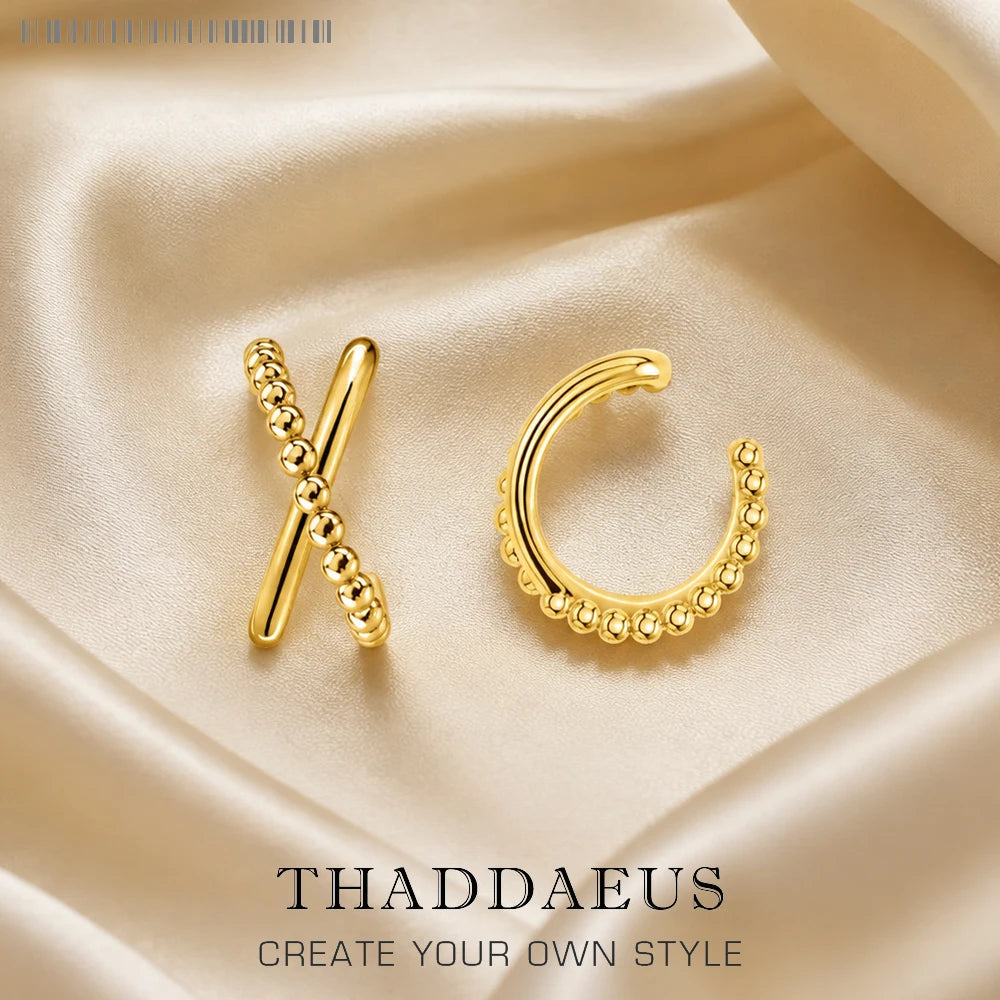 Thaddaeus Criss Cross Dot Ear Cuff — Sterling Silver Geometric Clip Earrings
