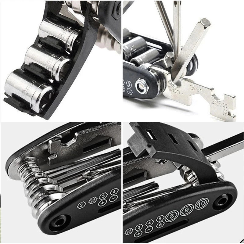 16-in-1 Bicycle Multitool Kit — Folding Metric Repair Set with Tire Levers